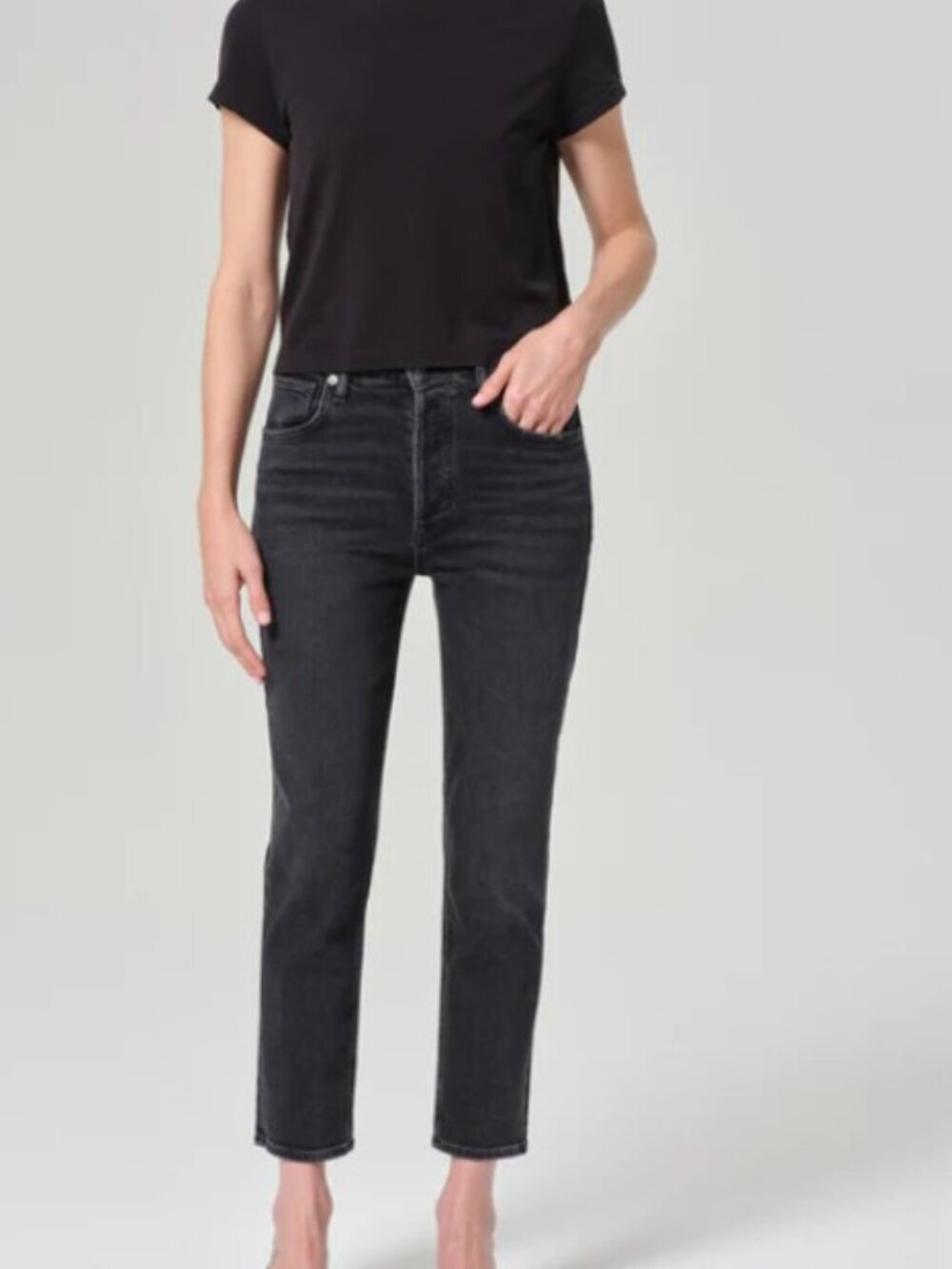 Agolde Black Riley High Rise Straight Crop (STRETCH) | Size 28 | Color Panoramic